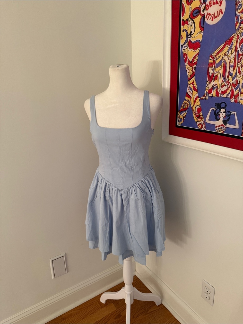 Fashion Nova Light Blue Square Neck Mini Dress